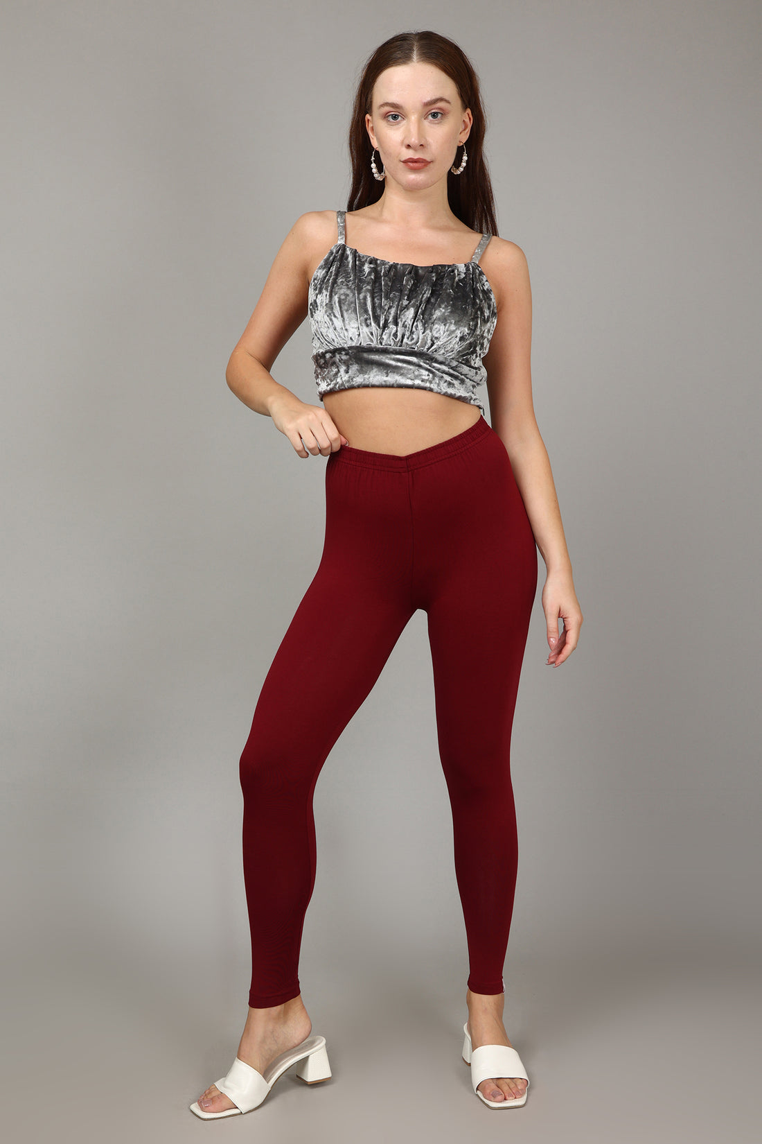 COTTON ANKLE LEGGINGS - MEROON