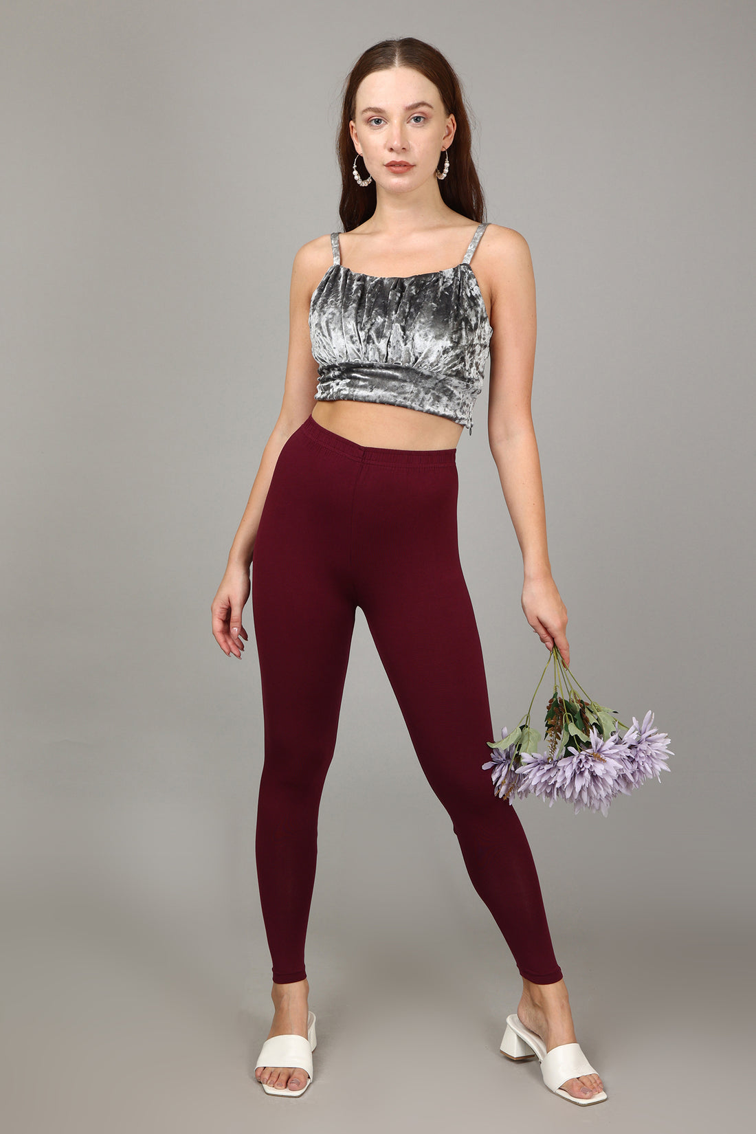 COTTON ANKLE LEGGINGS - WINE