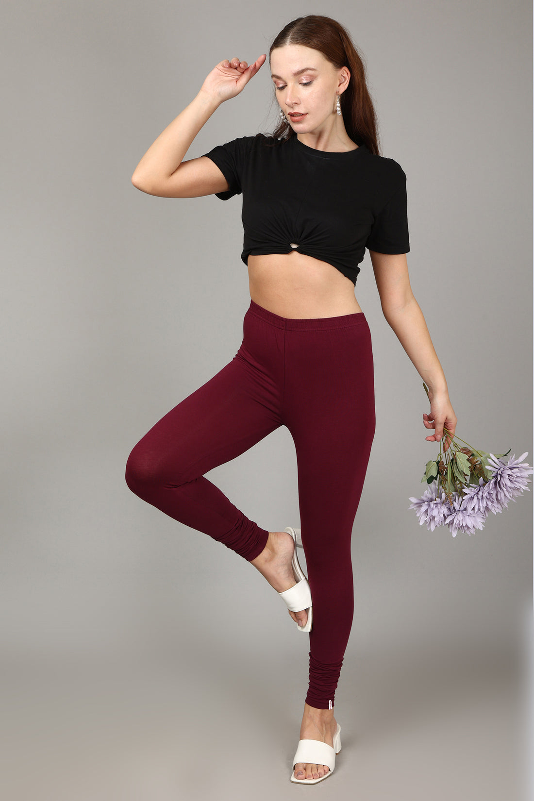 COTTON CHURIDAR LEGGINGS - WINE