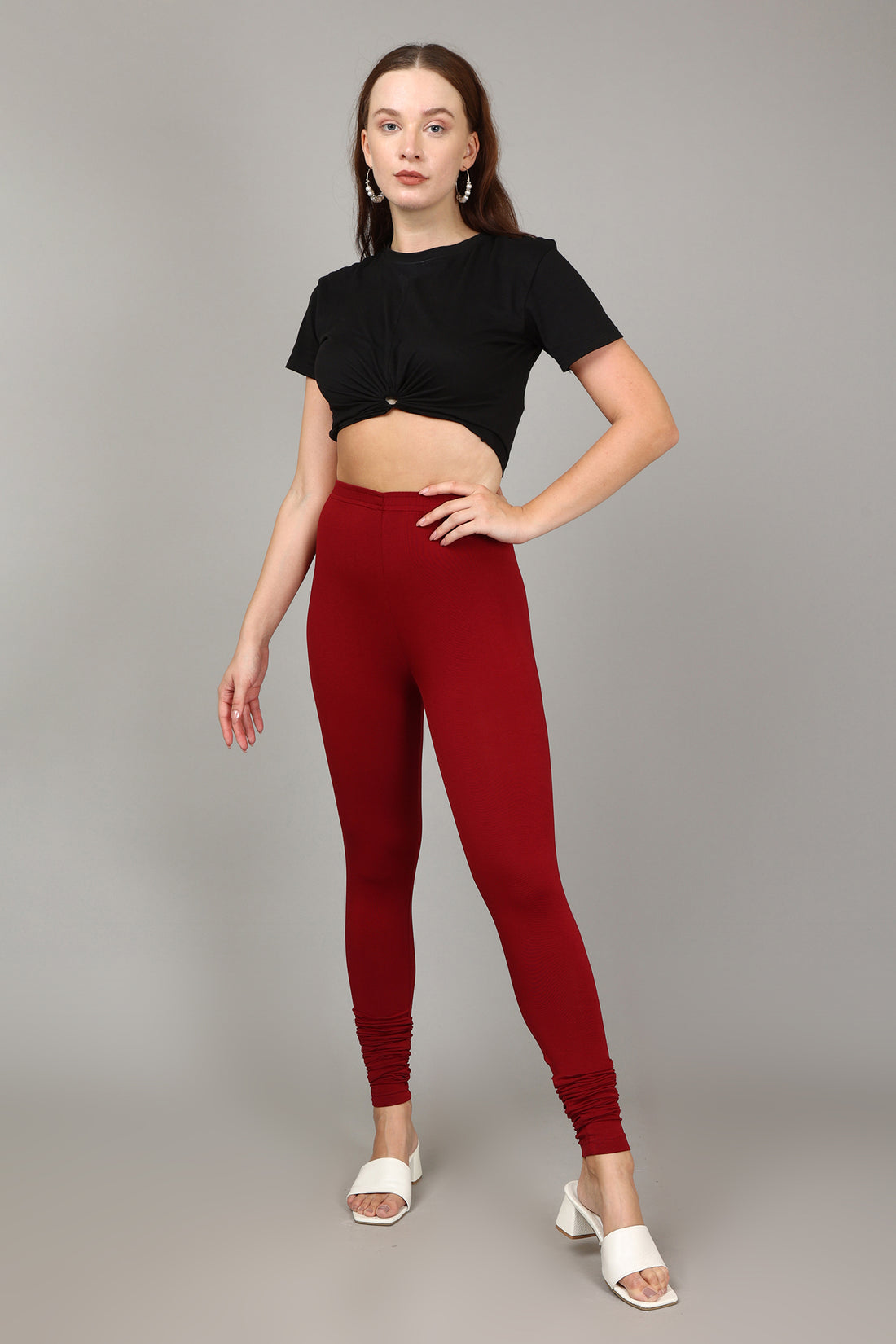 COTTON CHURIDAR LEGGINGS - CHERRY