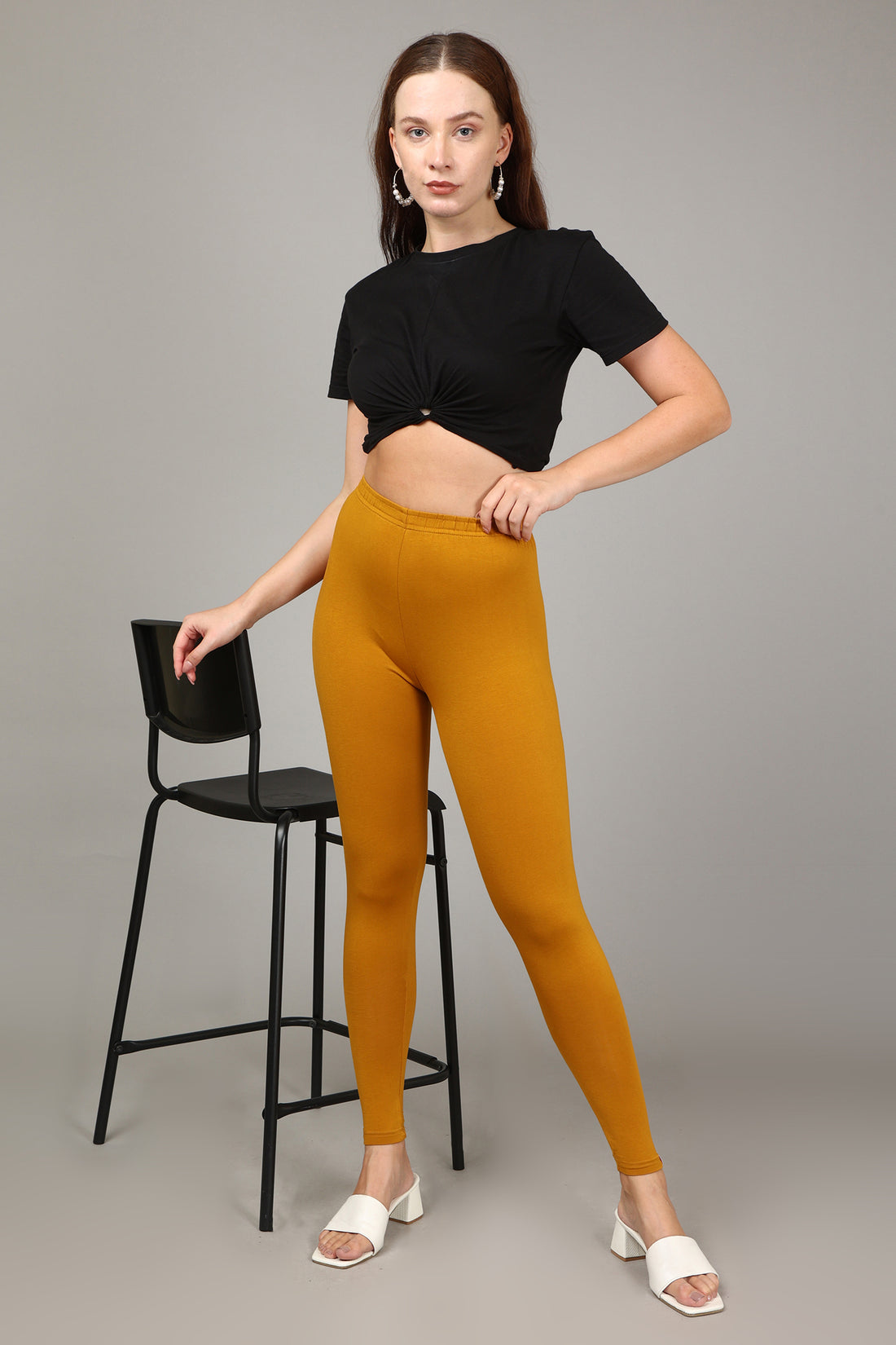 COTTON ANKLE LEGGINGS - MUSTARD