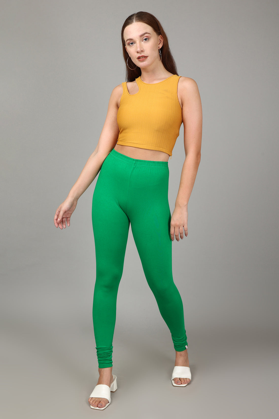 COTTON CHURIDAR LEGGINGS - LEAF GREEN