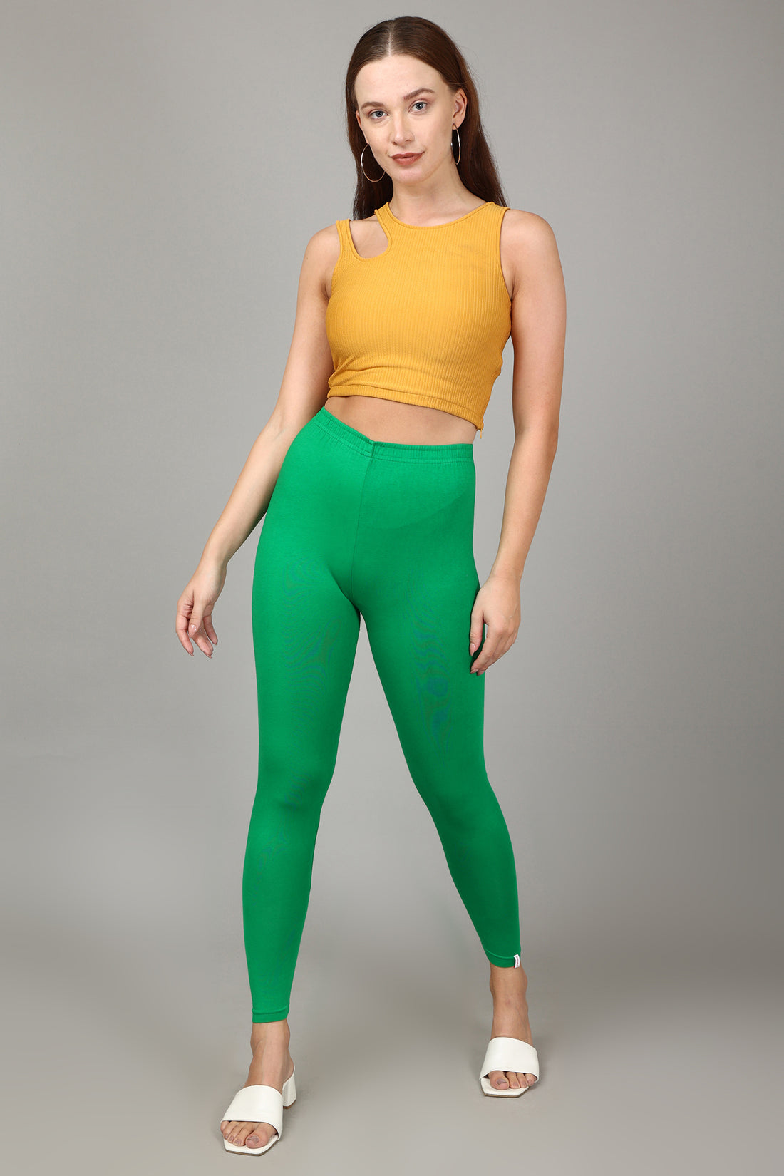 COTTON ANKLE LEGGINGS - LEAF GREEN