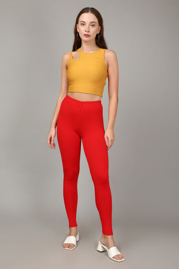 COTTON ANKLE LEGGINGS - RED
