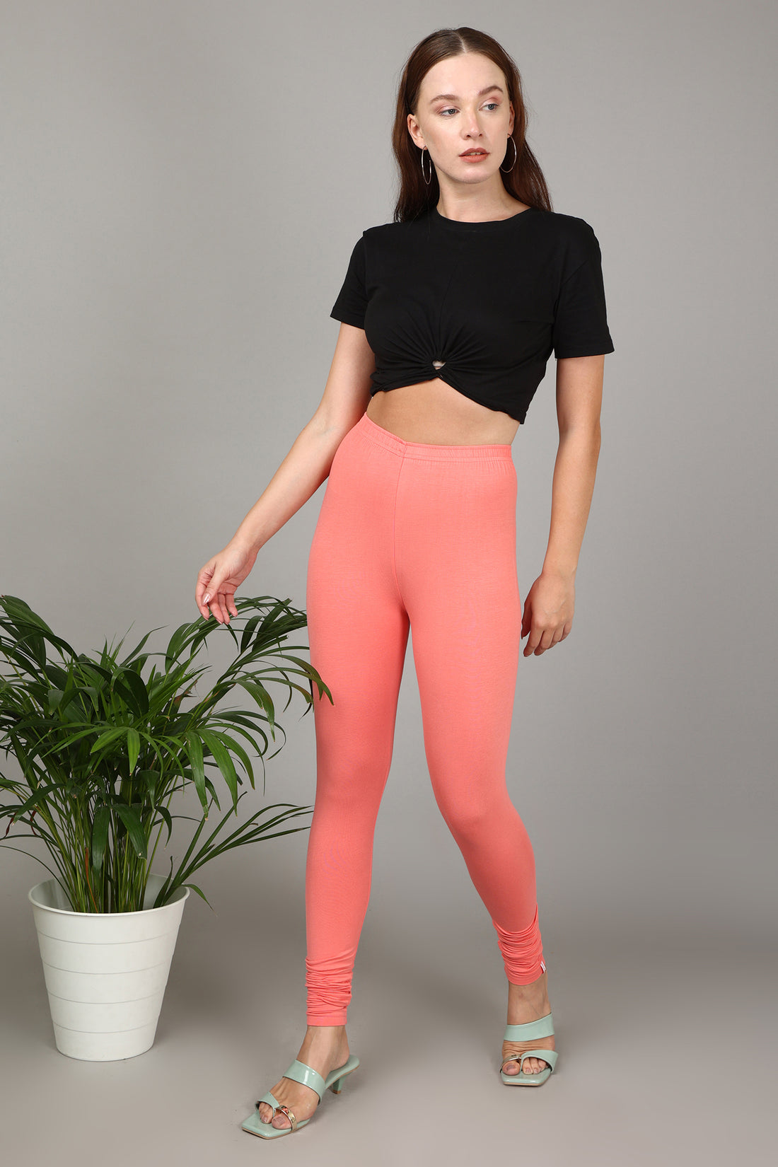 COTTON CHURIDAR LEGGINGS - PEACH