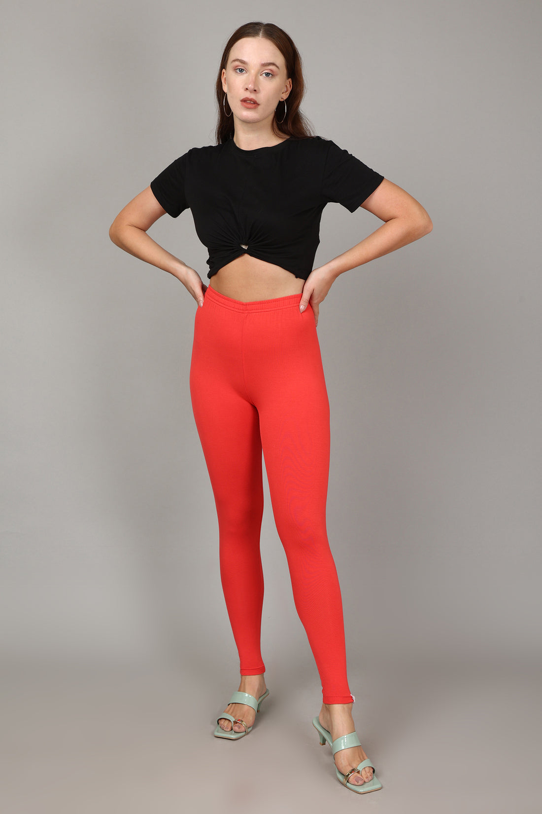 COTTON ANKLE LEGGINGS - CORAL