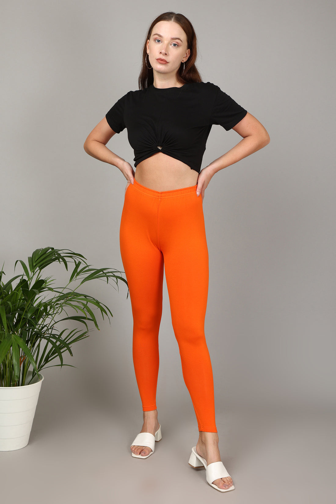 COTTON ANKLE LEGGINGS - ORANGE