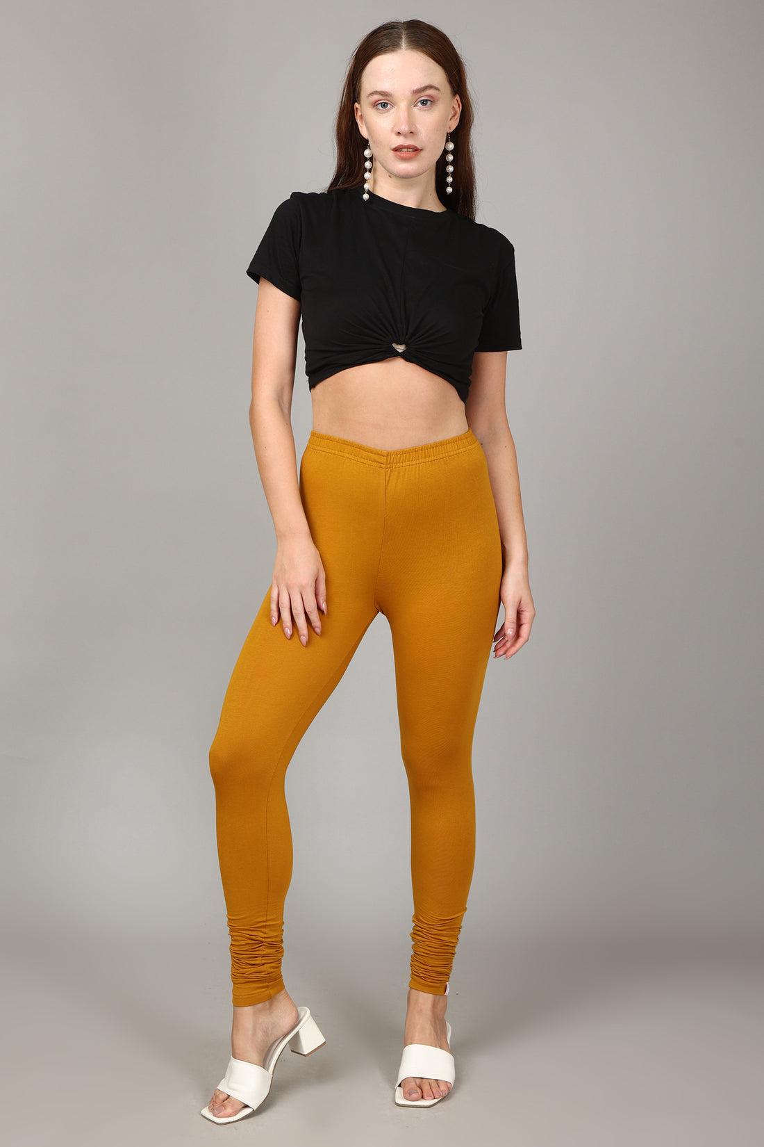 COTTON CHURIDAR LEGGINGS - MUSTARD