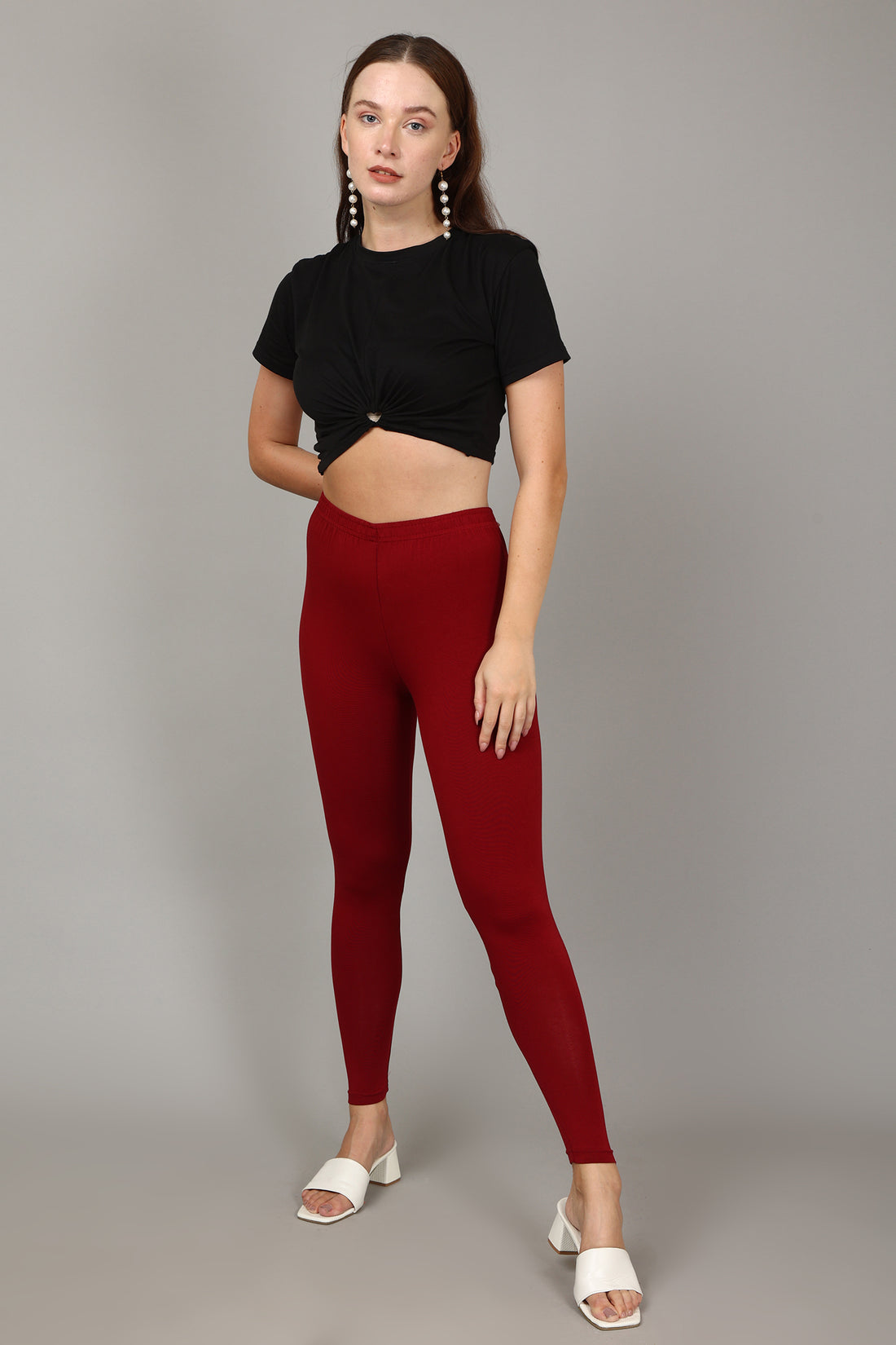 COTTON ANKLE LEGGINGS - CHERRY