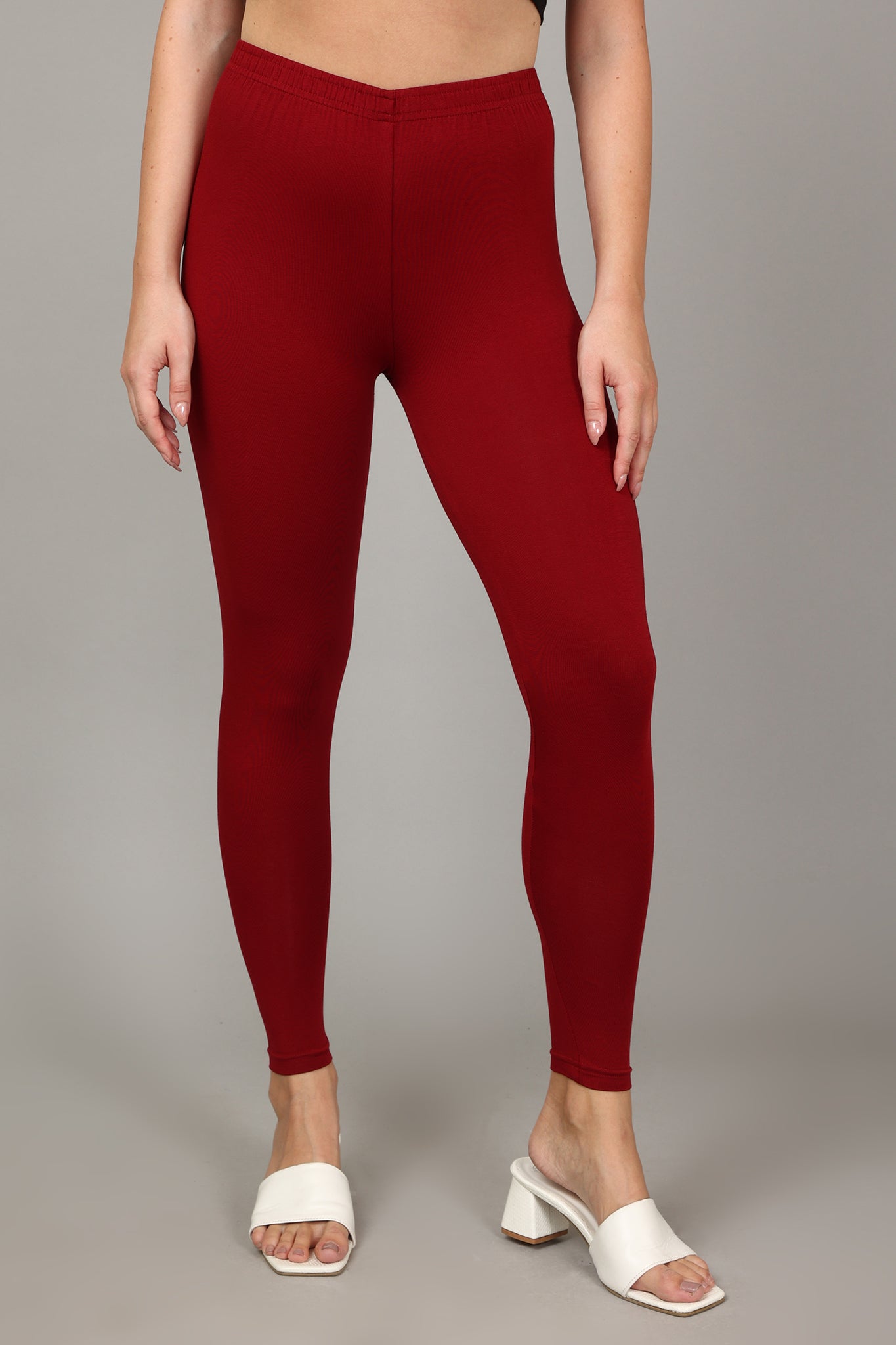 COTTON ANKLE LEGGINGS - CHERRY