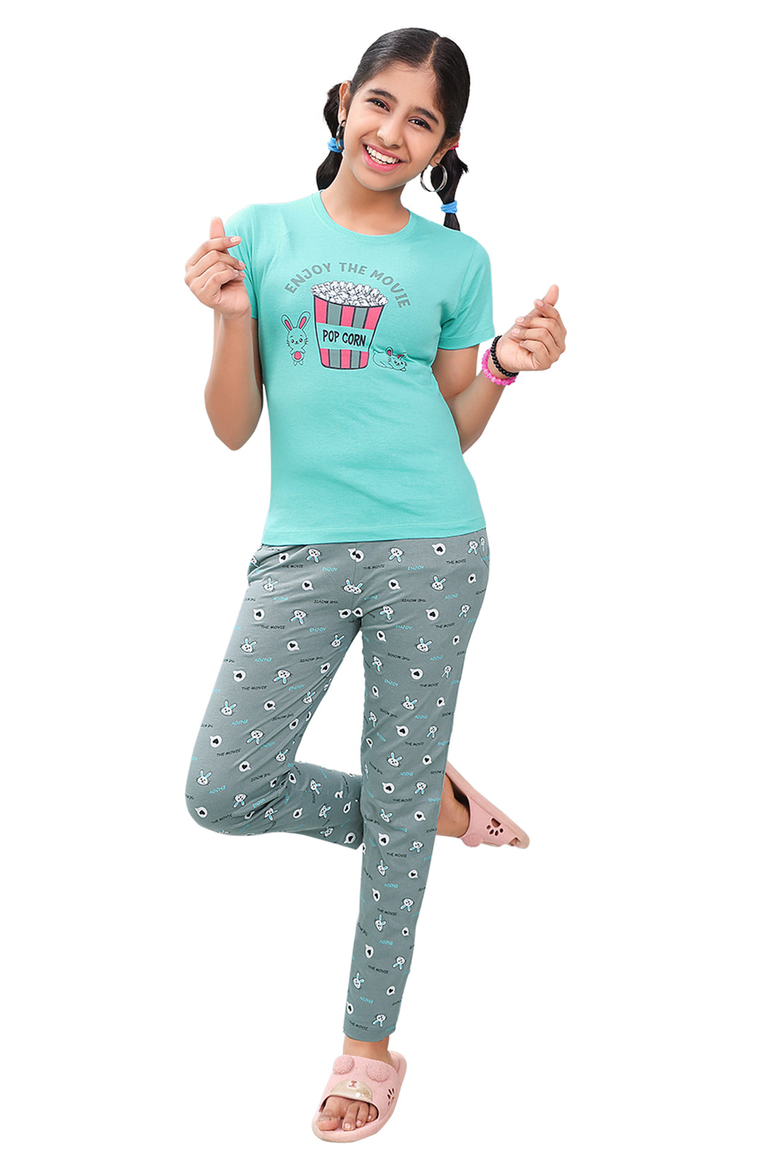 Girls Round Neck Tees  With Full Pant Set With Pocket - Laika