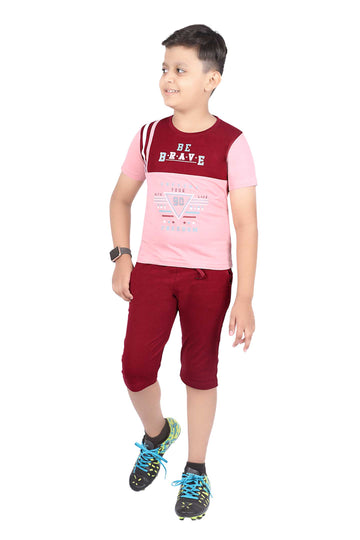 Boys Round Neck Tees With 3/4 Pant - Ferrari