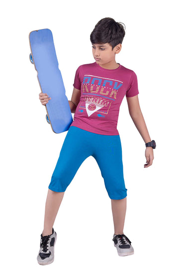 Boys Round Neck Tees With 3/4 Pant - Pogo