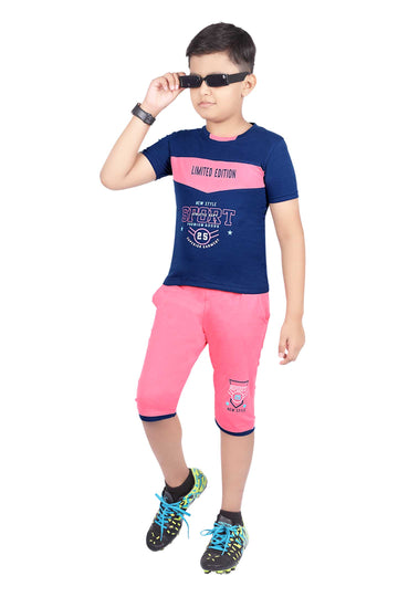 Boys Round Neck Tees With 3/4 Pant - Ferrari