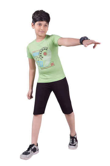 Boys Round Neck Tees With 3/4 Pant - Pogo