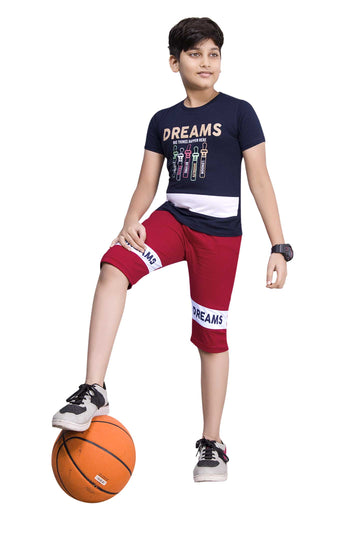 Boys Round Neck Tees With 3/4 Pant - Sixer