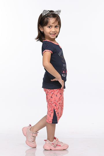 Selvas Girls Round Neck Tees  With Aop 3/4 Pant Mix - Laila - 1