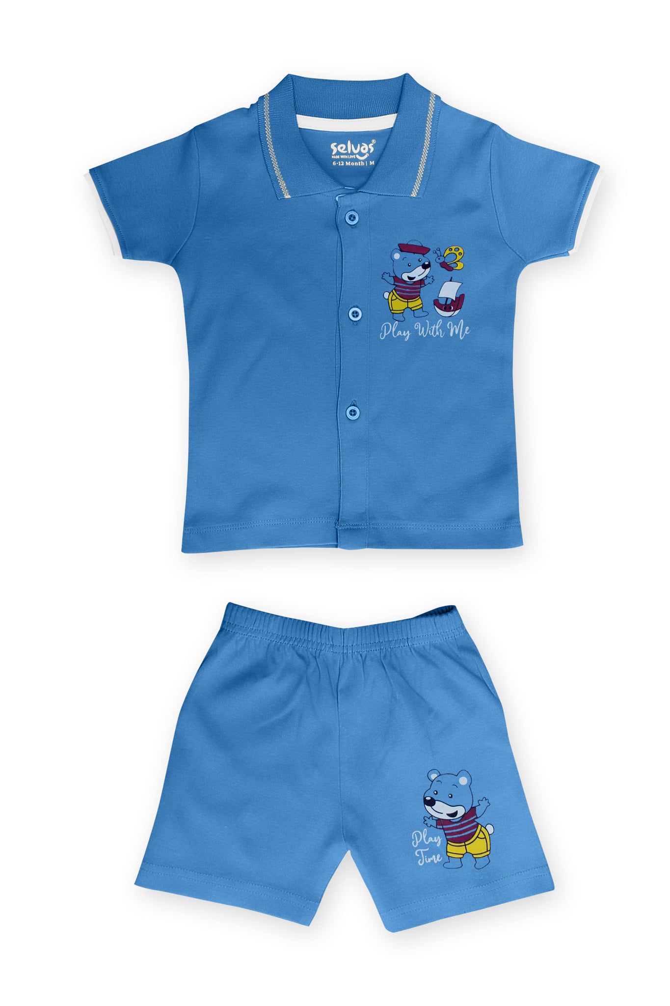 Selvas Infants Unisex Half Sleeve Front Open Collar Top With Shorts 909