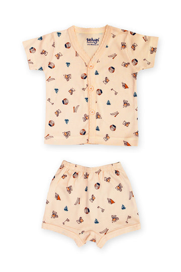 Selvas Infants Unisex front open half sleeve top with shorts - 308